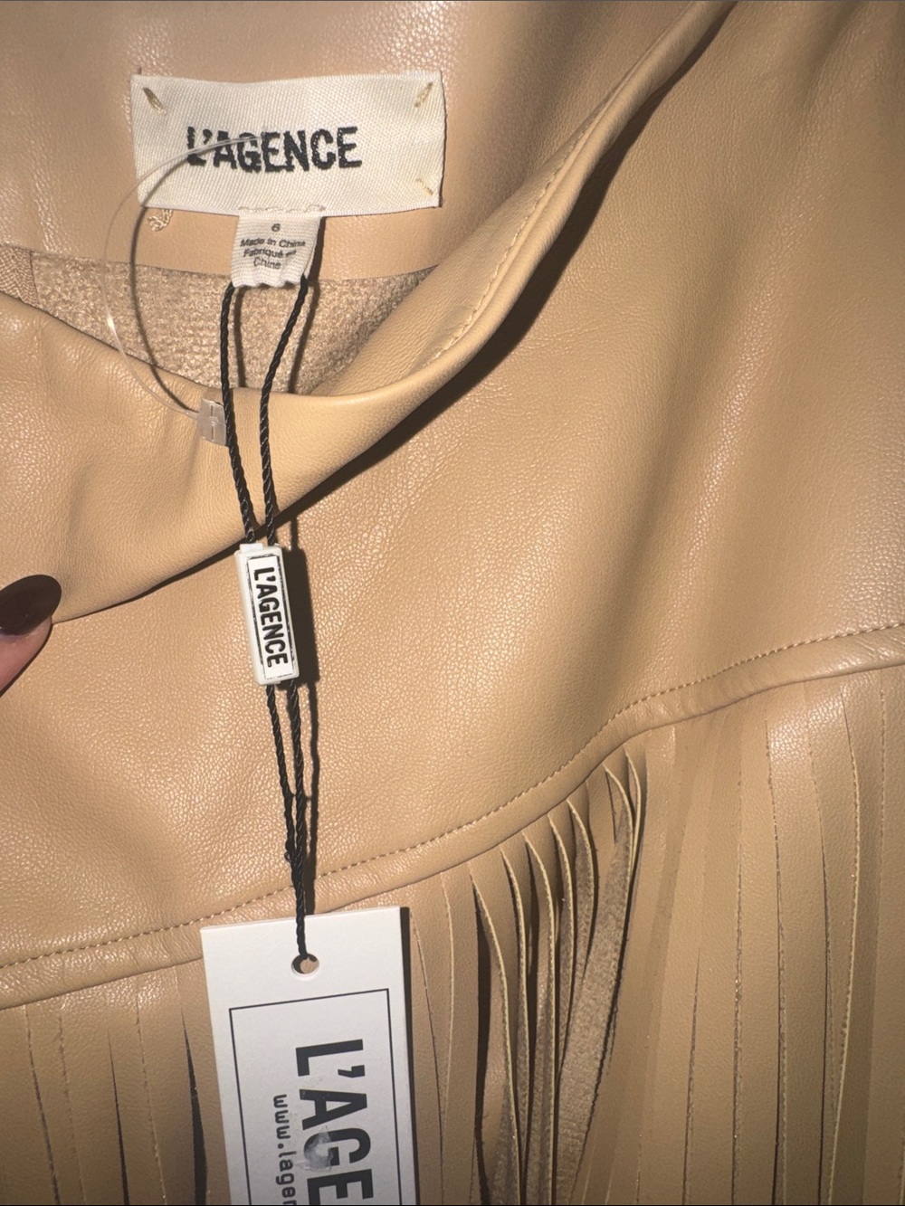 L'AGENCE Tan Faux Leather Fringe Midi Skirt - Picture 10 of 12